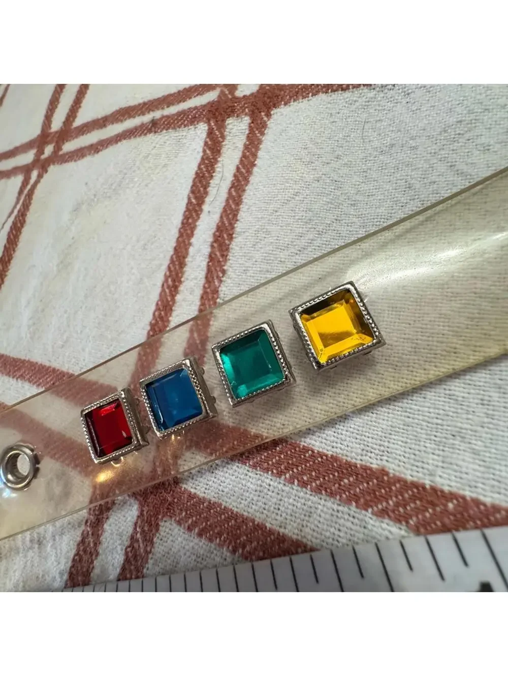 Vtg Clear Plastic Belt Multicolor Rhinestone Gem Accents & Silver Buckle 36”